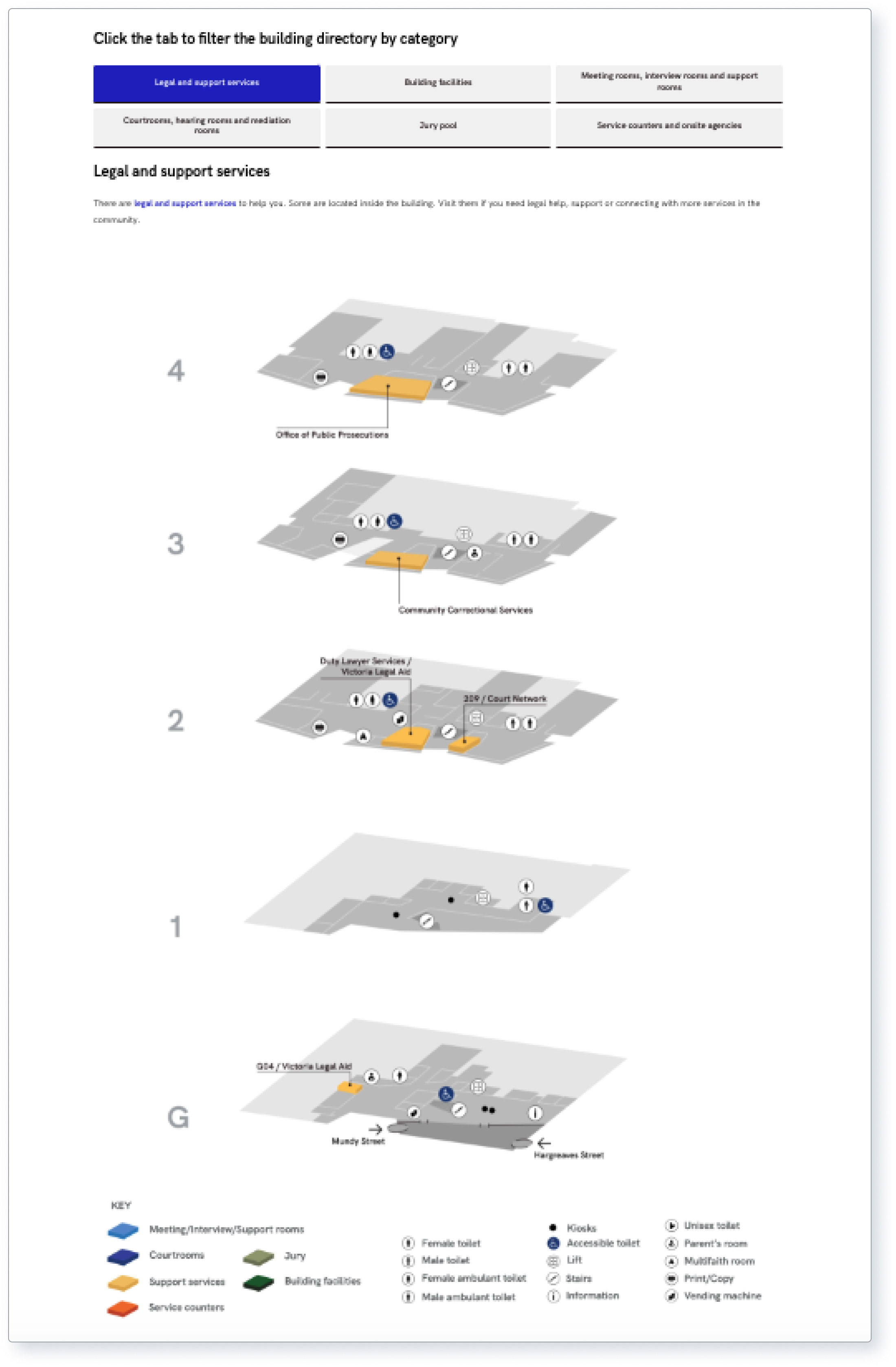 Screenshot of building maps and tab filters view