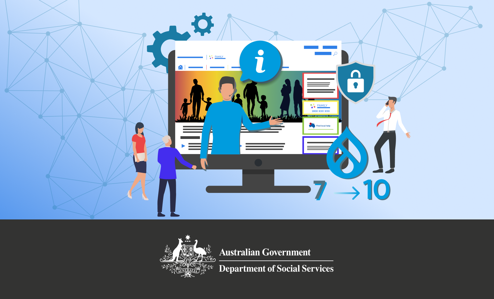 Screenshot of the Department of Social Services website homepage running on GovCMS SaaS