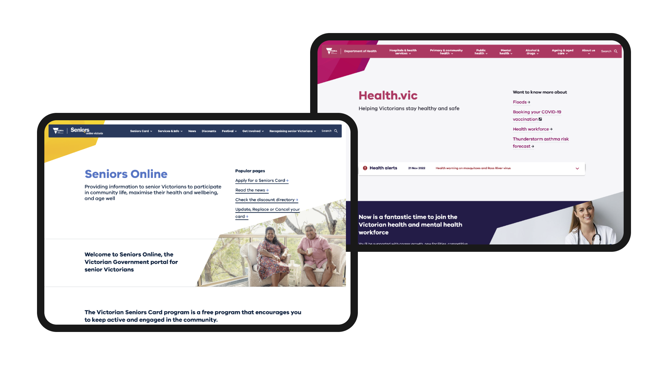 VicGov - homepage image of Seniors Online and Vic Health