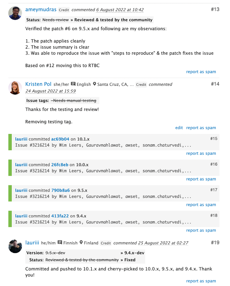 Salsa contributors collaborating on a Claro core bug that got merged soon afterwards