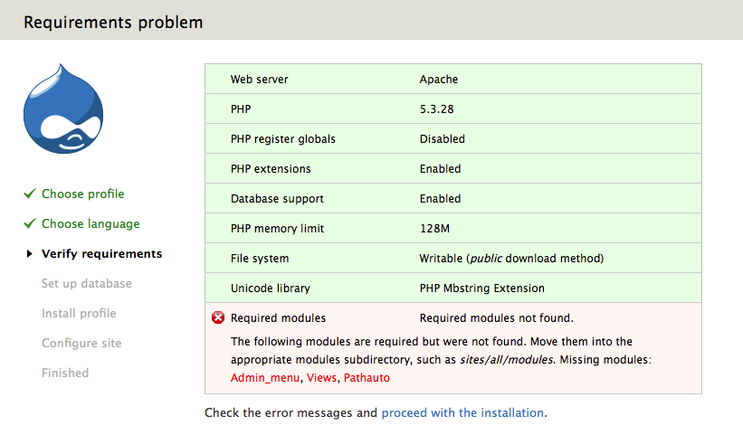 Drupal CMS - Installation requirements problem