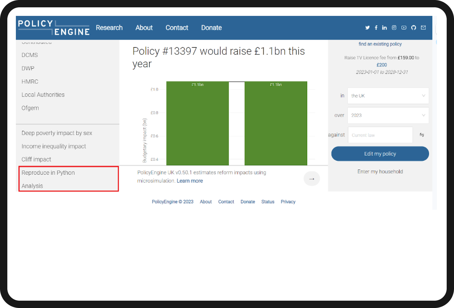 PolicyEngine - Outputting Python from PolicyEngine 