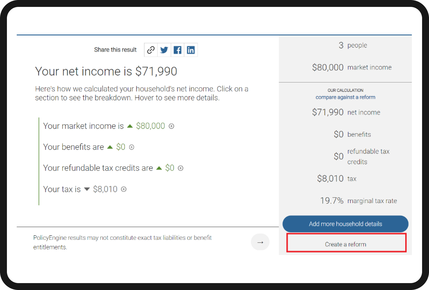 PolicyEngine as a tax and benefits calculator