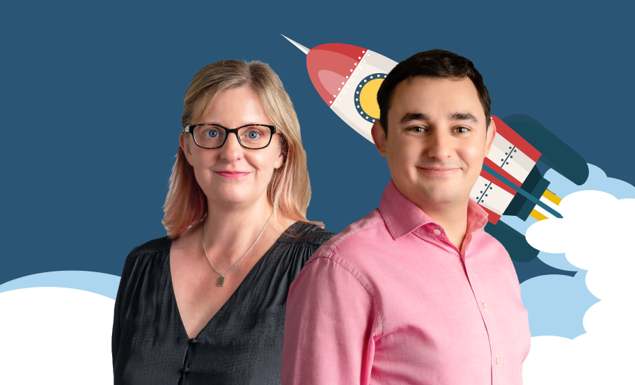 Salsa Digital team members, illustrated with a launching rocket to represent career growth