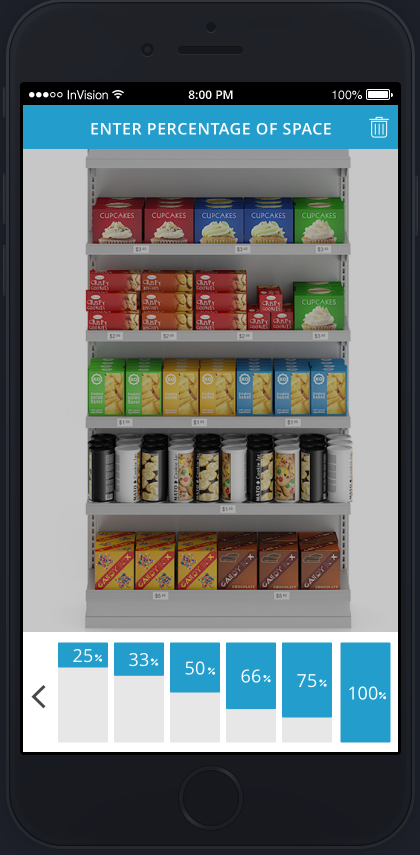 End/aisle photo and registration of percent coverage for a product