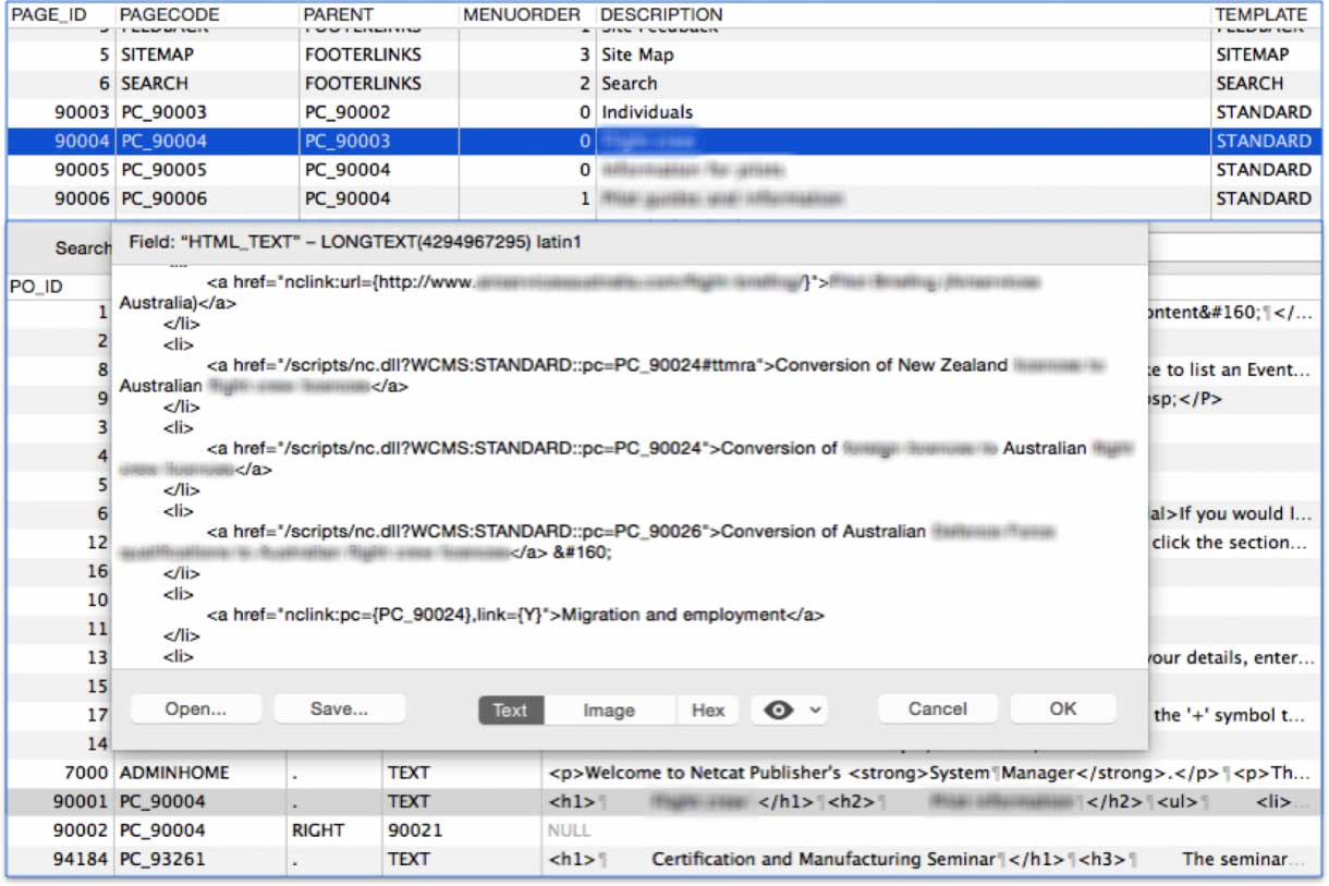 PAGEHEAD and PAGEOBJ tables