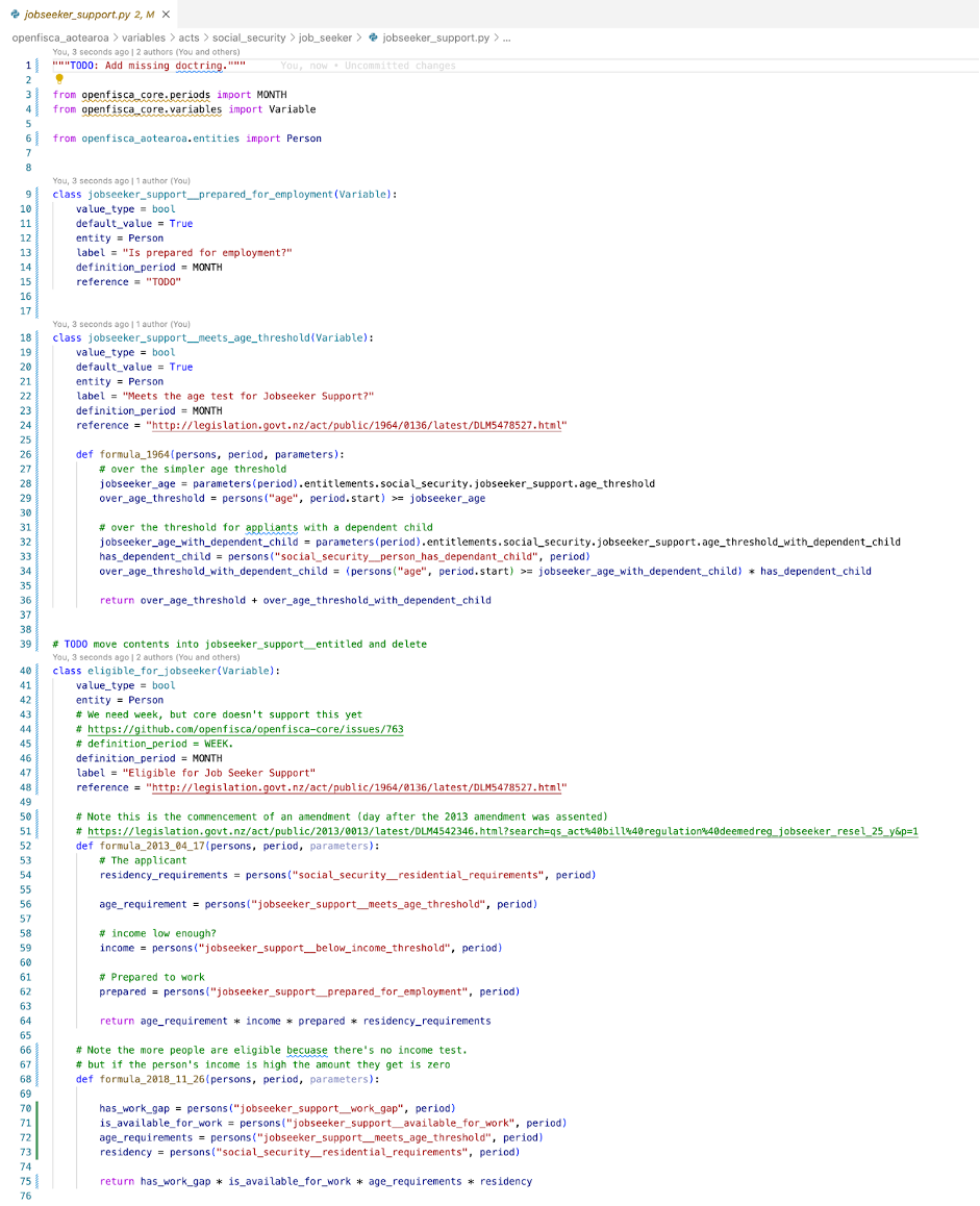 Rules as code methodology - Parameters and variables in OpenFisca