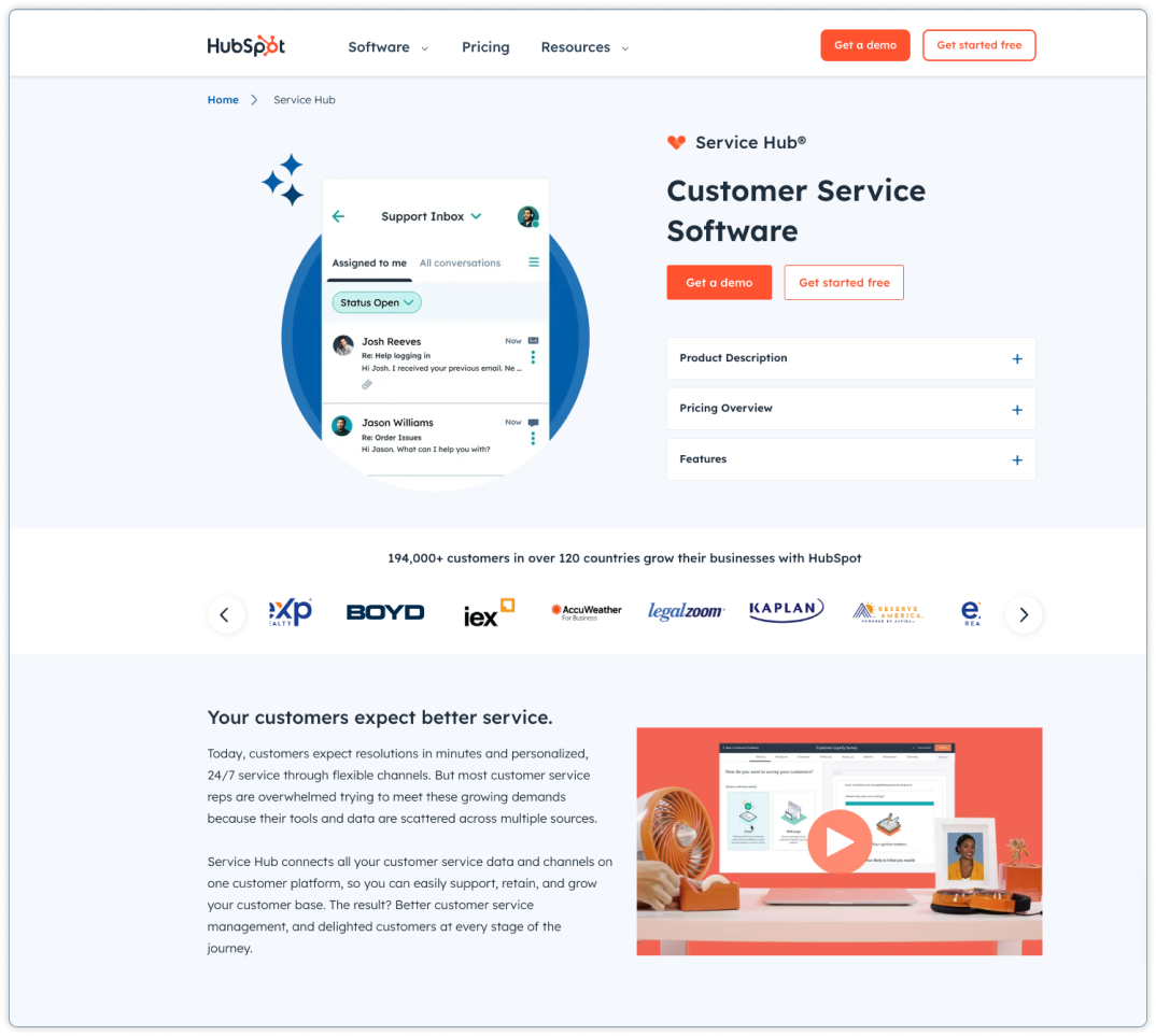 Screenshot of Hubspot Service Hub