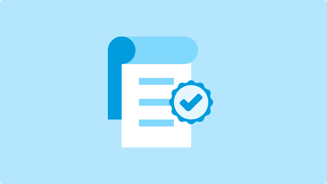 Illustration of a rolled-up document with text lines, accompanied by a badge featuring a checkmark, symbolising adherence to best practices in Drupal theming. The checkmark represents quality assurance and following recommended standards