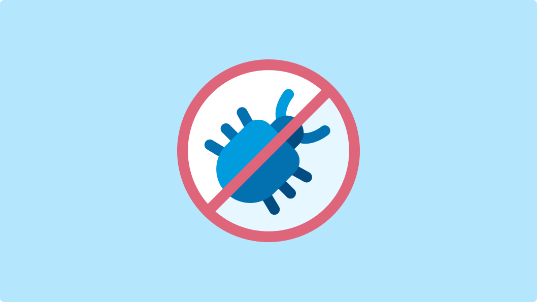 Illustration of a blue bug inside a red prohibition circle, symbolising tips for debugging Drupal themes. The image represents the process of identifying and resolving issues in theme development