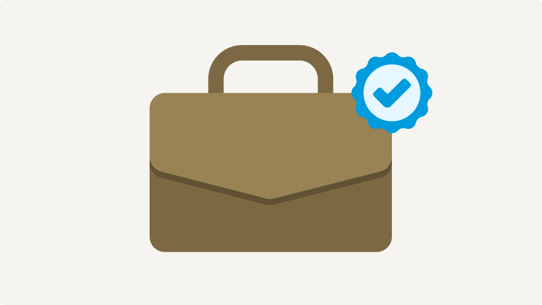 Illustration of a brown briefcase with a blue checkmark badge, symbolising verified case studies of successful businesses that have implemented Drupal for their operations.