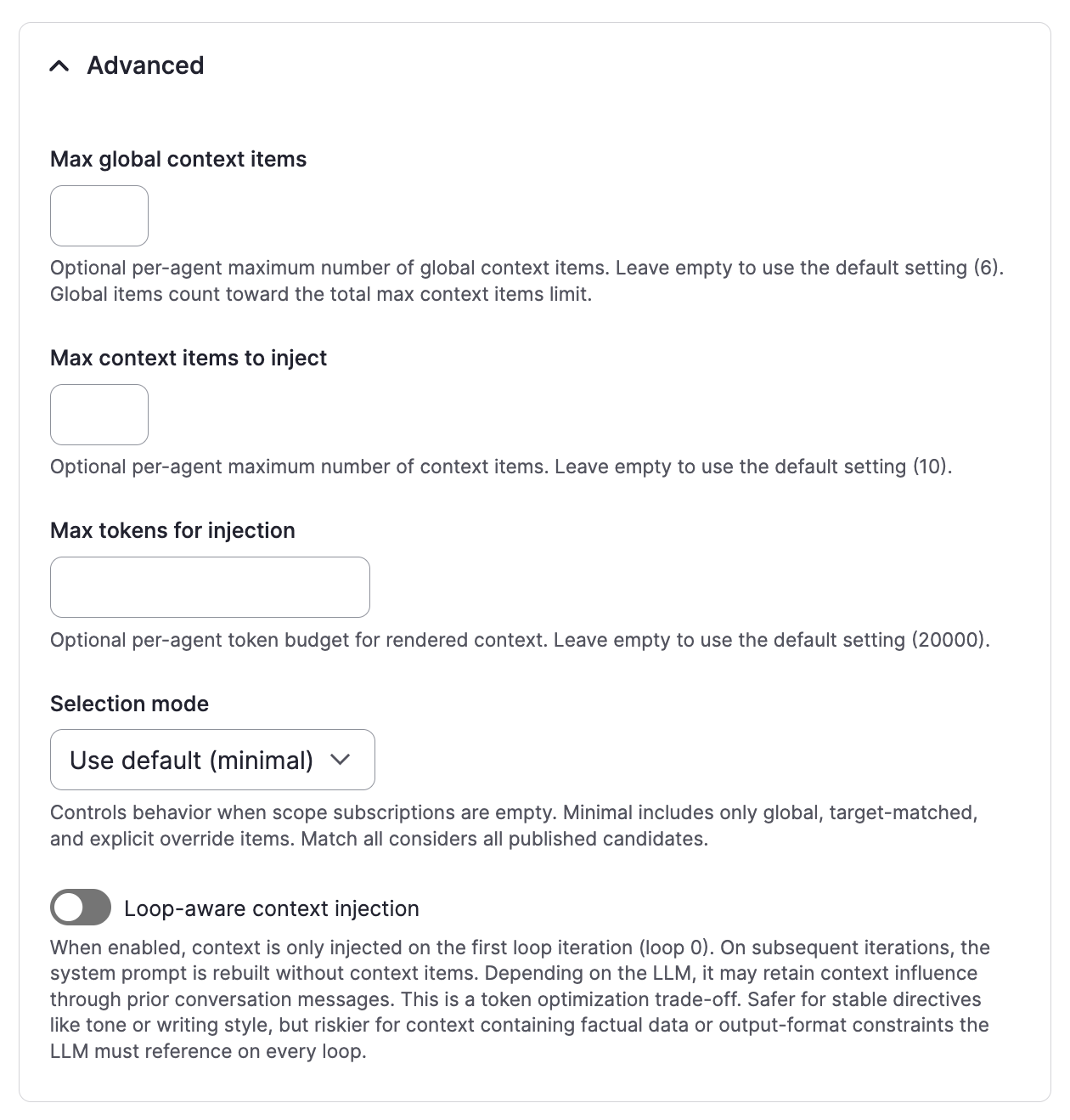 Context Control Center - Beta 3 release - agent advanced settings