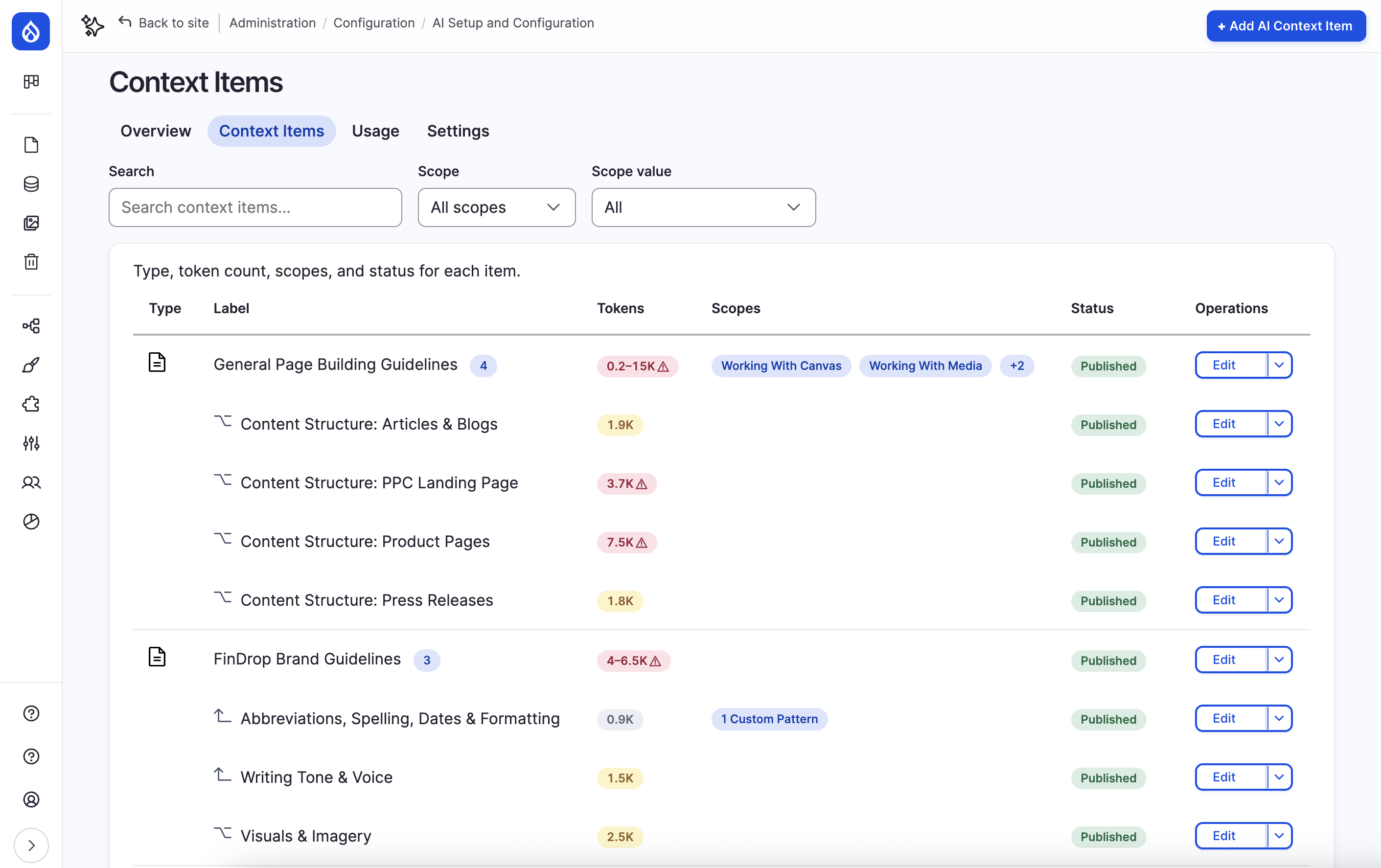 Context Control Center - Beta 3 release - context items page