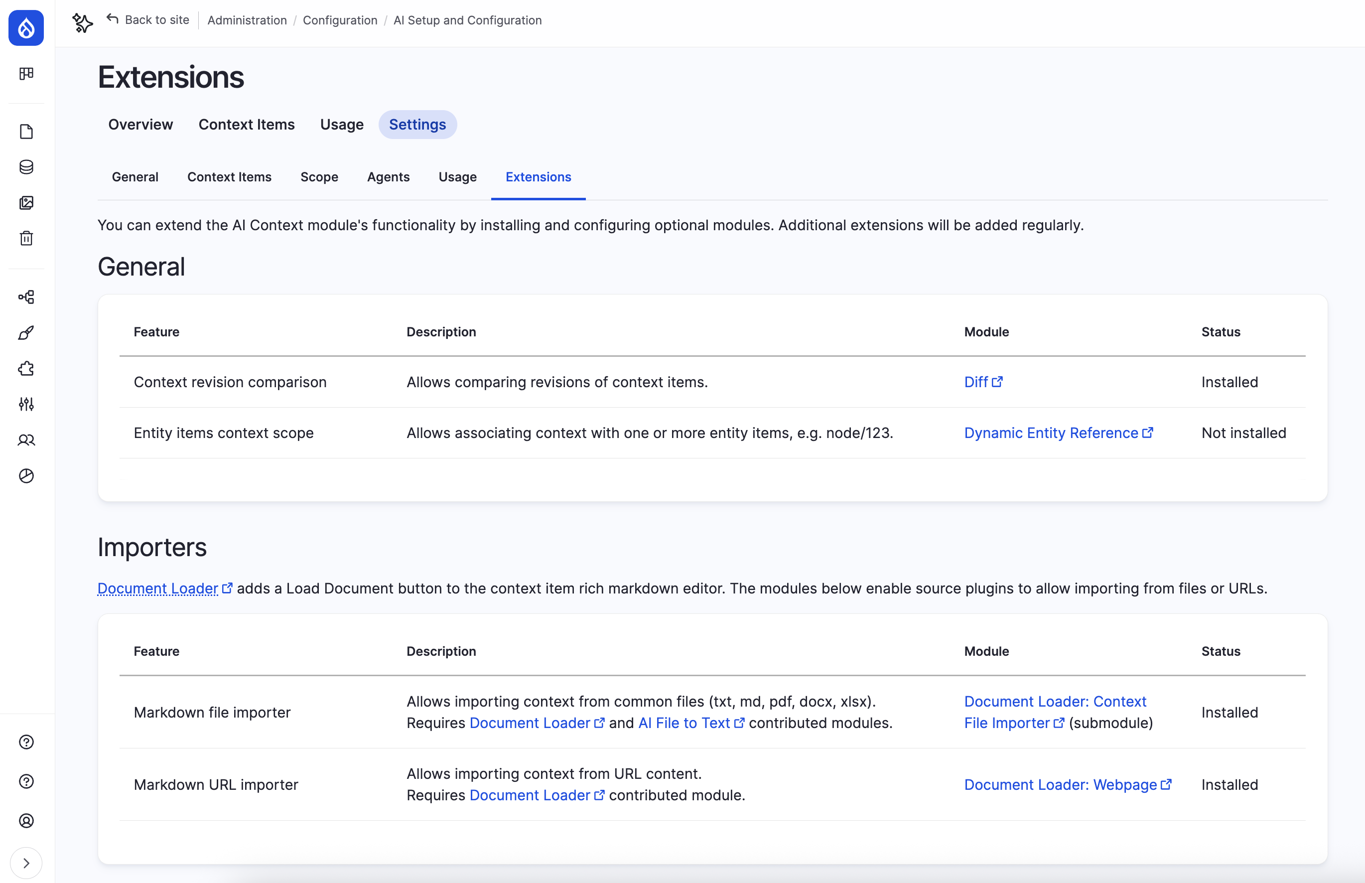 Context Control Center - Beta 3 release - extensions page